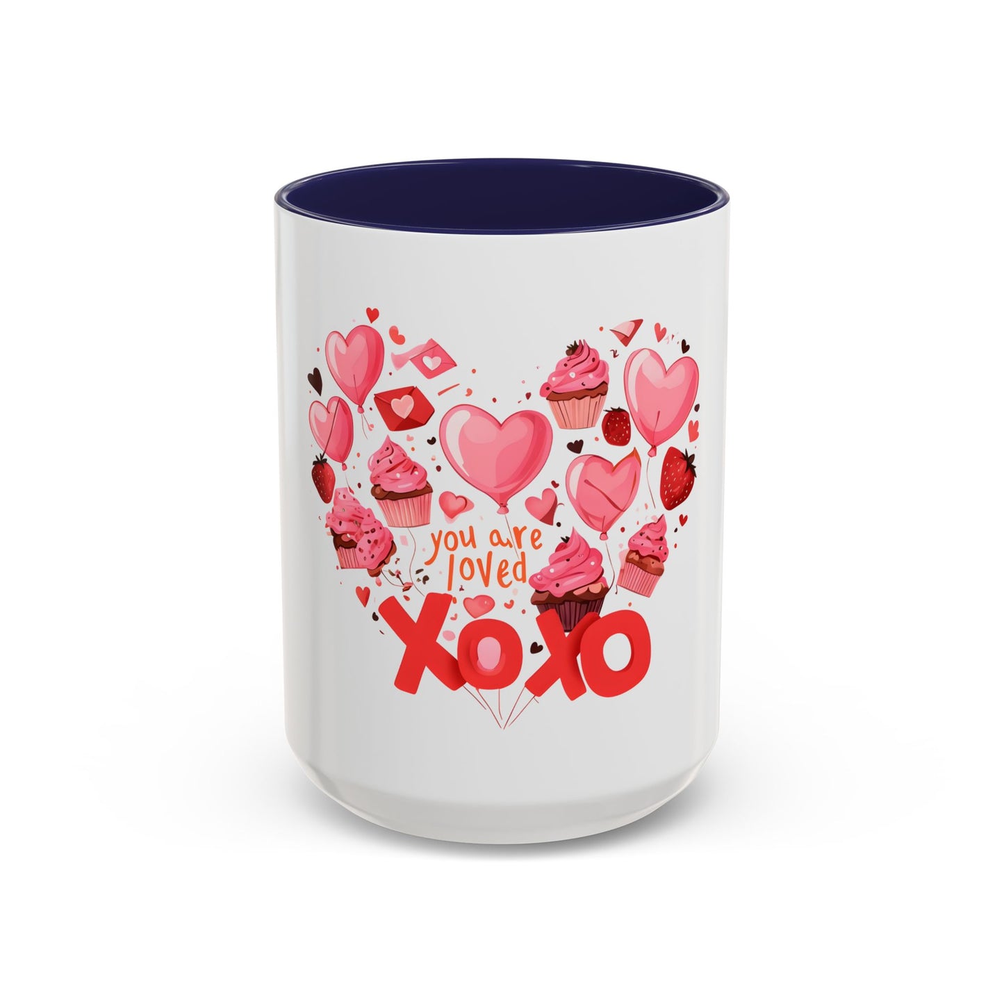 Valentine's Day Accent Coffee Mug, Cute Love Mug, Gift for Her, Heart Design, XOXO Mug for Couples, Romantic Coffee Cup