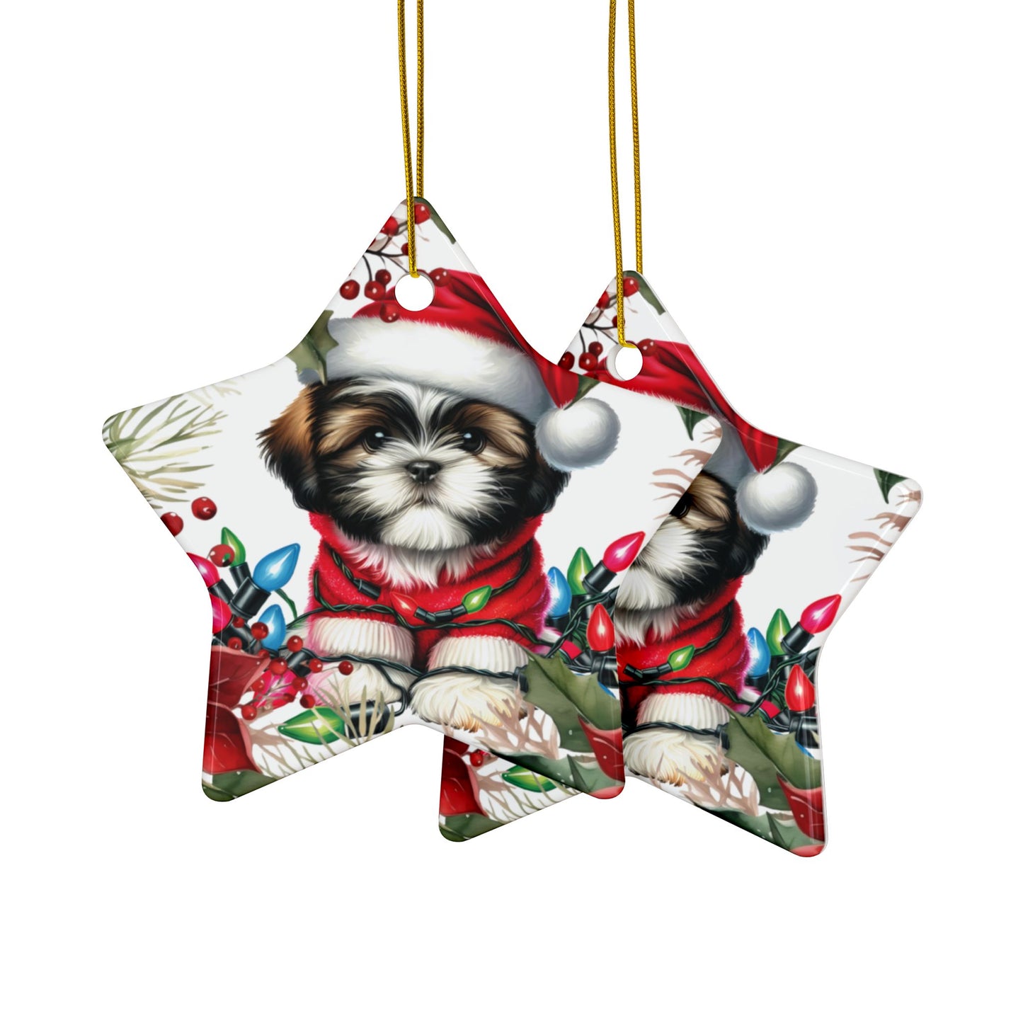 Shih Tzu Holiday Ornament, Christmas Ornament, Round Ornament, Shih Tzu Lover, Shih Tzu Dog, Ceramic Hanging Ornament