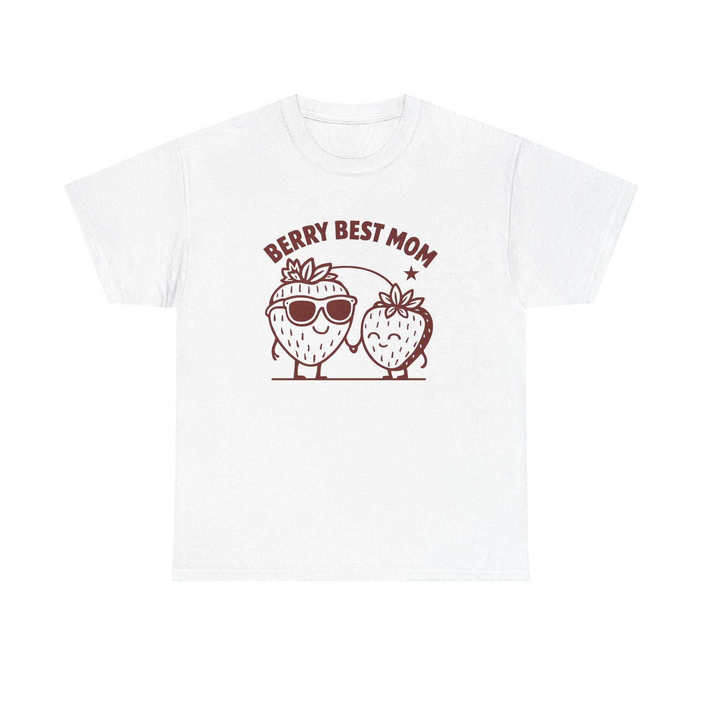Berry Best Mom Heavy Cotton Tee, Cute Strawberry Design, Strawberry Shirt, 1st Mothers Day, Gifts for New Mom