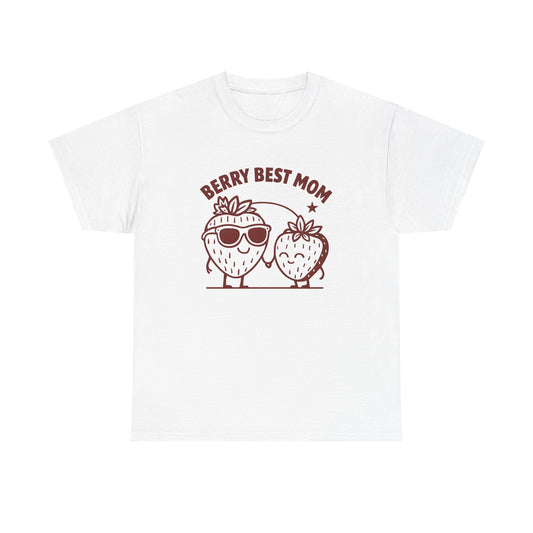 Berry Best Mom Heavy Cotton Tee, Cute Strawberry Design, Strawberry Shirt, 1st Mothers Day, Gifts for New Mom