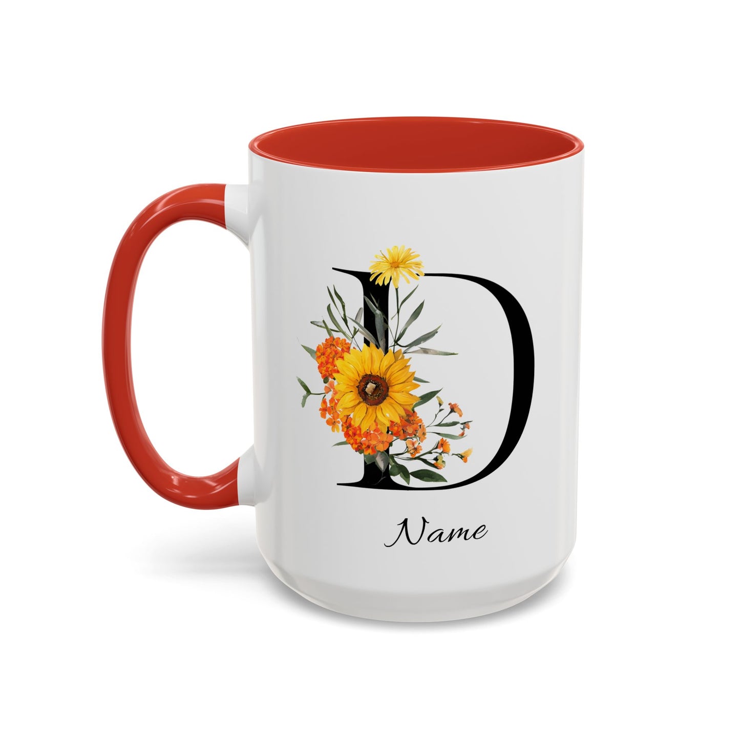 Personalized Floral Monogram, Letter D Mug, Initial Mug, Monogrammed Mug, Bridesmaid Gift, Custom Text Mug
