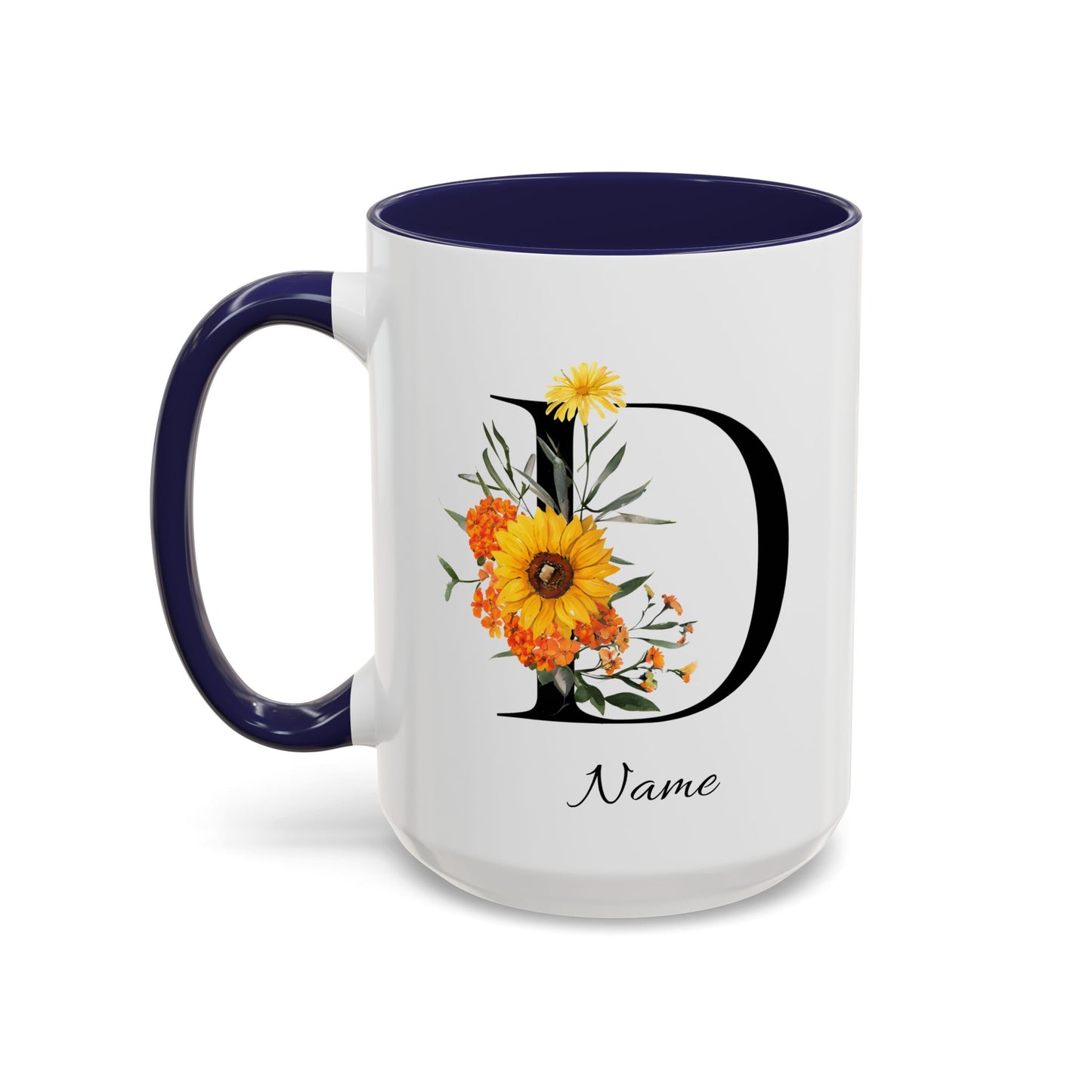 Personalized Floral Monogram, Letter D Mug, Initial Mug, Monogrammed Mug, Bridesmaid Gift, Custom Text Mug