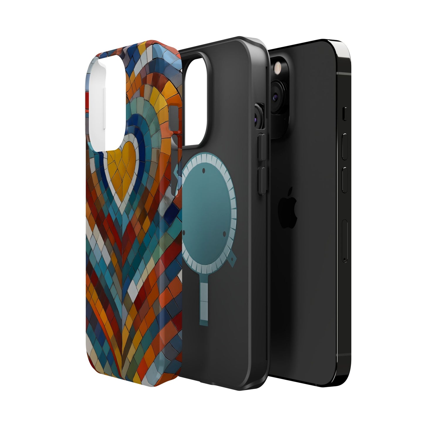 Magnetic Heart Mosaic iPhone Case, Faux Stained Glass, Trendy Phone Cover, Artistic Phone Case, Wireless Charging
