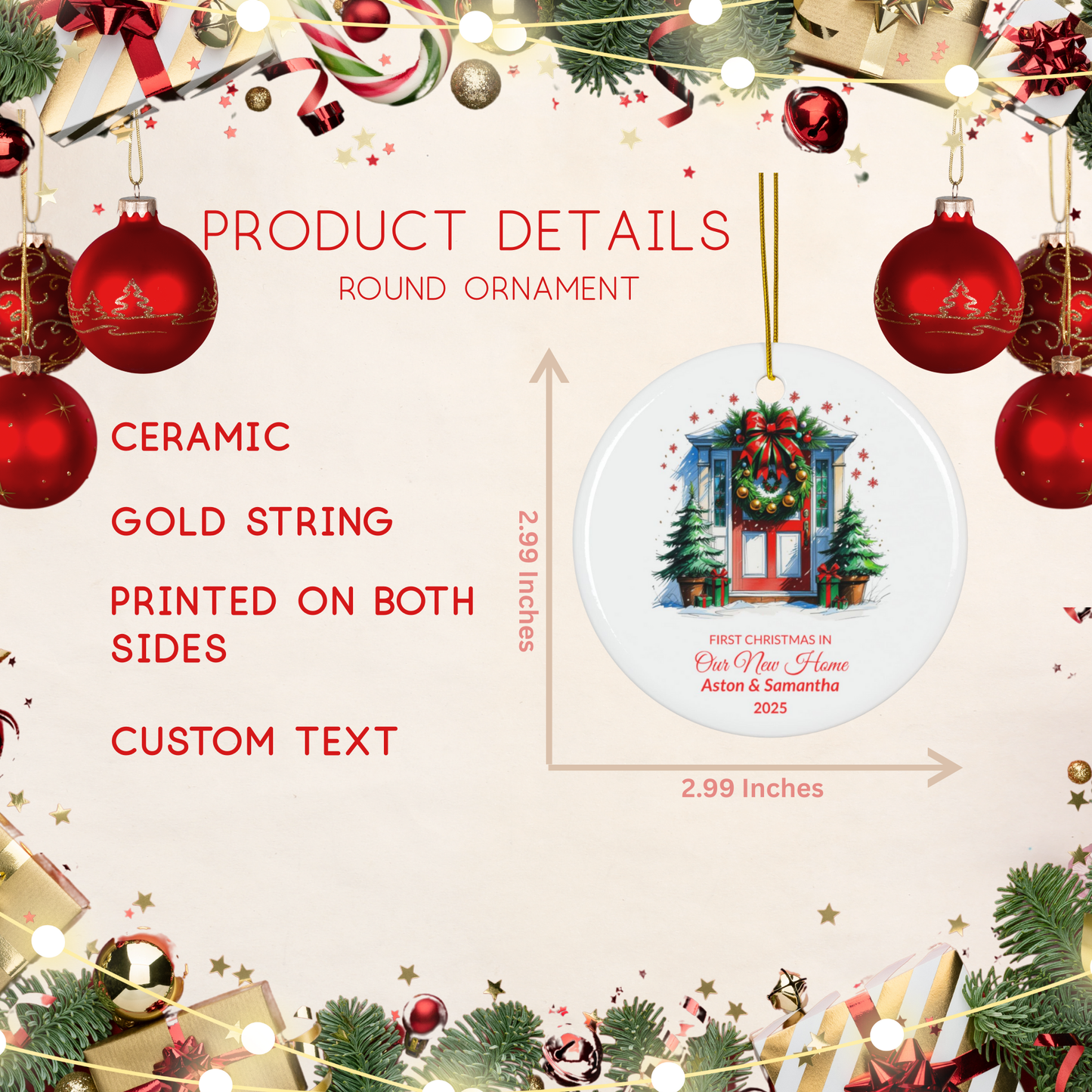Personalized New Home Ornament – First Christmas Front Door Keepsake – Realtor Closing Gift, Our First House Holiday Decoration 2025