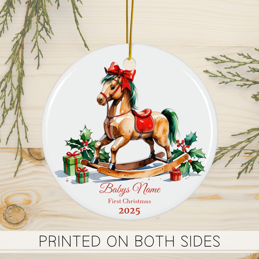 Custom Baby’s First Christmas Ornament 2025, Personalized Rocking Horse Keepsake, Baby Name Ornament, New Parent Gift, Family Tree