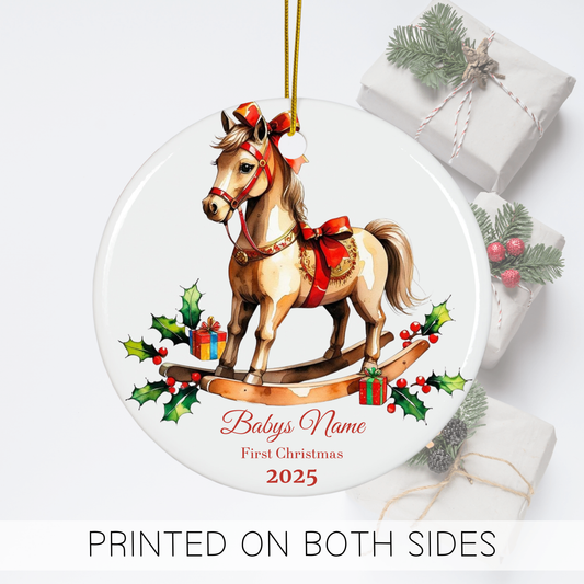 Custom Baby’s First Christmas Ornament 2025 – Personalized Rocking Horse Keepsake – Baby Name Ornament, New Parent Gift, Family Tree
