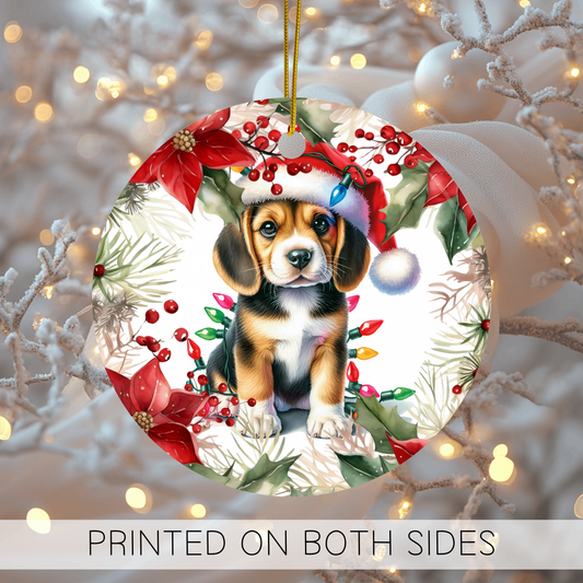 Beagle puppy holiday ornament, Beagle Ornament, Beagle Mom Gift,