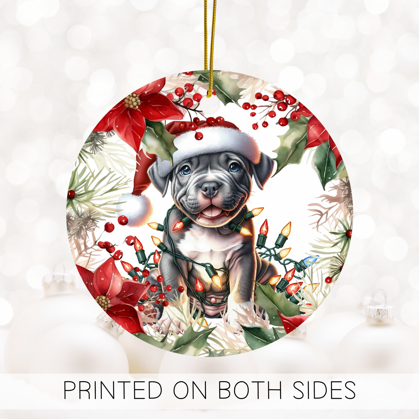 Pittbull Holiday Ornament, Pitbull Mom Apparel, Pit Bull T-shirt, Custom Dog Ornament, Dog Gift, Pet Lover’s Gift