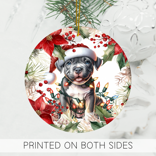 Pittbull Holiday Ornament, Pitbull Mom Apparel, Pit Bull T-shirt, Custom Dog Ornament, Dog Gift, Pet Lover’s Gift