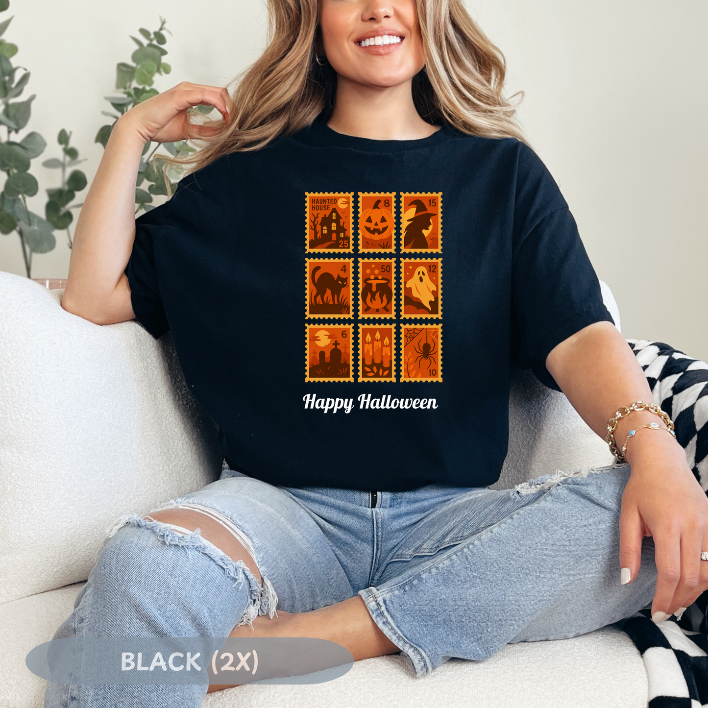 Halloween Postage Stamp Tee, Halloween Stamps Shirt, Stamp T-shirt, Spooky Halloween Tshirt, Gift For Her, Fall Fashion