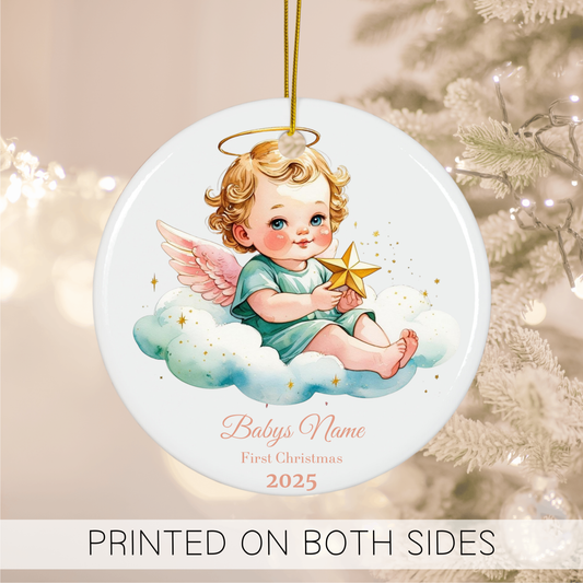 Custom Baby’s First Christmas Ornament 2025 – Personalized Angel Baby Keepsake – Baby Name Ornament, New Parent Gift, Family Tree