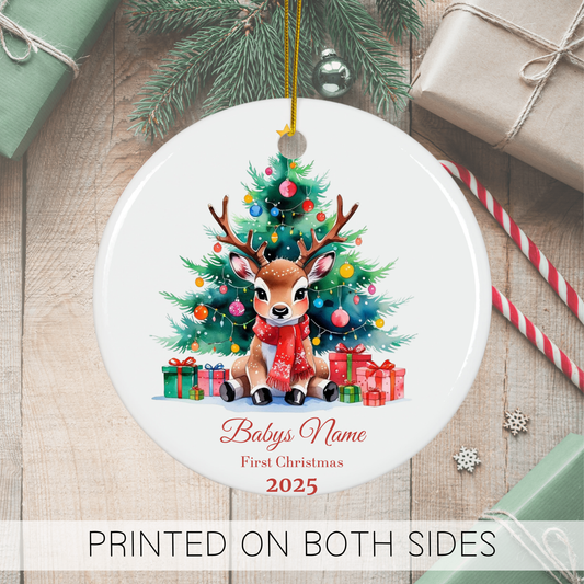 Custom Baby’s First Christmas Ornament 2025, Personalized Reindeer & Tree Keepsake, Baby Name Ornament, New Parent Gift, Holiday Heirloom