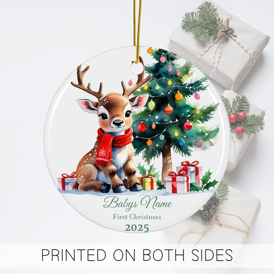Custom Baby’s First Christmas Ornament 2025, Personalized Reindeer Keepsake, Baby Name Ornament, New Parent Gift, Family Tree Legacy