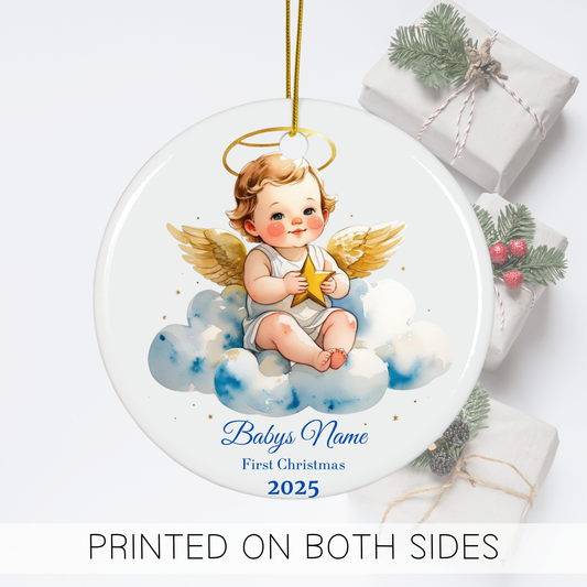 Custom Baby’s First Christmas Ornament 2025, Personalized Angel Baby on Cloud Keepsake, Baby Name Ornament, New Parent Gift